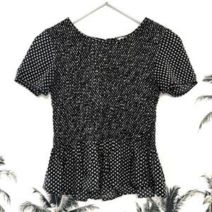 LAST CHANCE ‼️ Forever 21 Peplum Smocked Shirred Short Sleeve Blouse Black Cream